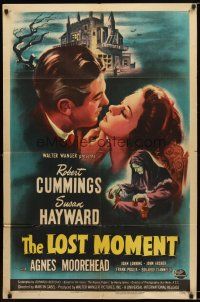 7r063 LOST MOMENT 1sh '47 close up romantic art of Susan Hayward & Bob Cummings by spooky house!
