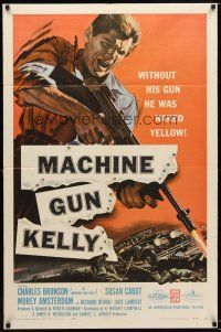 7r064 MACHINE GUN KELLY 1sh '58 cool art of Charles Bronson, Roger Corman, AIP!