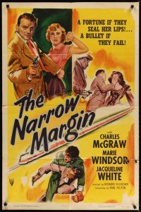 7r070 NARROW MARGIN style A 1sh '53 Richard Fleischer classic film noir, McGraw, Windsor!