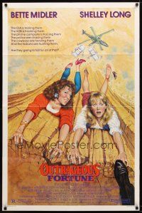7r642 OUTRAGEOUS FORTUNE 1sh '87 Bette Midler, Shelley Long, Peter Coyote, cool art!