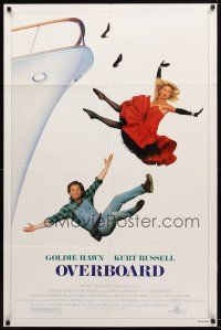 7r643 OVERBOARD 1sh '87 wacky image of Goldie Hawn & Kurt Russell falling off ship!
