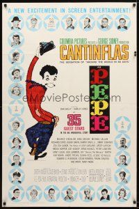 7r657 PEPE 1sh '61 cool art of Cantinflas, plus photos of 35 all-star cast members!