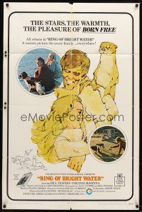 7r754 RING OF BRIGHT WATER 1sh '69 romantic art of Bill Travers & Virginia McKenna with otter!