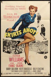 7r830 SKIRTS AHOY 1sh '52 great full-length art of sexy sailor Esther Williams in uniform!