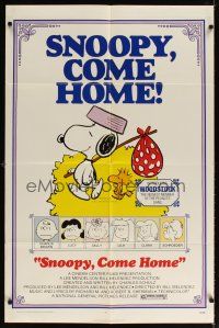 7r838 SNOOPY COME HOME 1sh '72 Peanuts, Charlie Brown, great image of Snoopy & Woodstock!