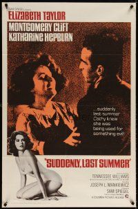 7r878 SUDDENLY, LAST SUMMER 1sh R67 close-up of Montgomery Clift & Elizabeth Taylor + swimsuit!