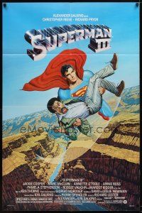 7r880 SUPERMAN III 1sh '83 art of Christopher Reeve flying with Richard Pryor by Salk!