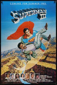 7r881 SUPERMAN III advance 1sh '83 art of Christopher Reeve flying with Richard Pryor by Salk!