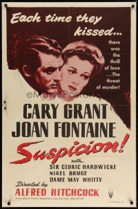 7r108 SUSPICION 1sh R57 Alfred Hitchcock, Cary Grant & Joan Fontaine!
