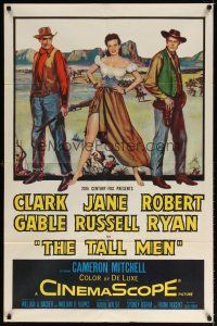 7r895 TALL MEN 1sh '55 art of Clark Gable, sexy Jane Russell showing leg & Robert Ryan!