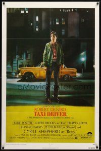 7r900 TAXI DRIVER 1sh '76 classic art of Robert De Niro by cab, directed by Martin Scorsese!