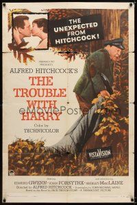 7r116 TROUBLE WITH HARRY 1sh '55 Alfred Hitchcock, John Forsythe & Shirley MacLaine!