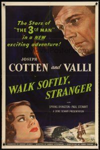 7r120 WALK SOFTLY STRANGER 1sh '50 Robert Stevenson directed, art of Joseph Cotten & pretty Valli!