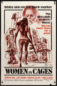 7r983 WOMEN IN CAGES 1sh '71 Joe Smith art of sexy girls behind bars, Pam Grier!