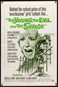 7r995 YOUNG, THE EVIL & THE SAVAGE 1sh '68 Michael Rennie, sexy horror art from Italian giallo!