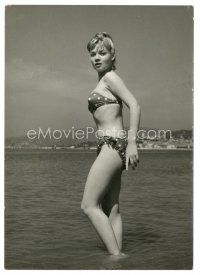 7s073 AGNES LAURENT 4.25x7.25 still '50s the sexy French actress in two-piece bikini in ocean!