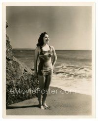 7s182 CAROL ADAMS 8x10 still '30s full-length smiling in swimsuit standing by the Pacific Ocean!