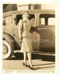 7s285 ELISABETH FRASER 8x10 still '43 standing by car in harringbone tweed suit with flared skirt!