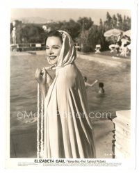 7s287 ELIZABETH INGLIS 8x10 still '40s smiling close up covering herself up by swimming pool!