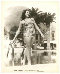 7s329 GENE TIERNEY 8x10 still '40s super young in sexy bathing suit standing by swimming pool!