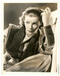 7s471 KATHARINE HEPBURN 8x10 still '30s close up wearing cool outfit by Ernest A. Bachrach!