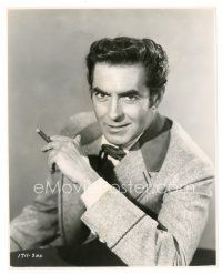 7s939 TYRONE POWER 7.5x9.25 still '53 great close up smoking cigar from Mississippi Gambler!