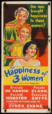 7w646 HAPPINESS OF THREE WOMEN Aust daybill '54 Brenda de Banzie, Petula Clark, Donald Houston!