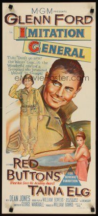 7w665 IMITATION GENERAL Aust daybill '58 soldiers Glenn Ford & Red Buttons + sexy Taina Elg!