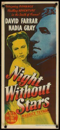 7w677 NIGHT WITHOUT STARS Aust daybill '52 art of David Farrar, Nadia Gray, Maurice Teynac!
