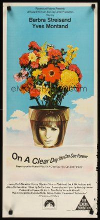 7w685 ON A CLEAR DAY YOU CAN SEE FOREVER Aust daybill '70 art of Barbra Streisand in flower pot!