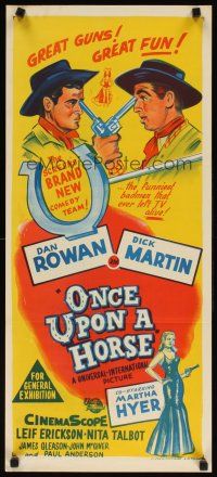 7w688 ONCE UPON A HORSE Aust daybill '58 great wacky cartoon art of Rowan & Martin, TV's funsters!