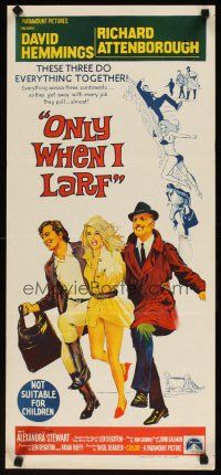 7w692 ONLY WHEN I LARF Aust daybill '69 Richard Attenborough, Hemmings, Basil Dearden directed!