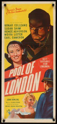 7w702 POOL OF LONDON Aust daybill '51 Basil Dearden directed, Bonar Colleano, suspense!