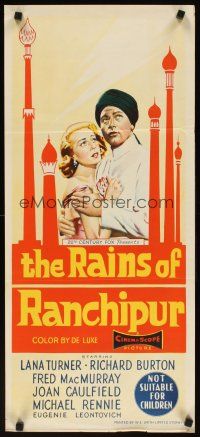 7w707 RAINS OF RANCHIPUR Aust daybill '55 art of turbaned Richard Burton & Lana Turner!