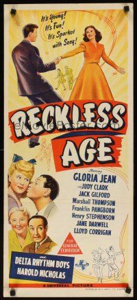 7w712 RECKLESS AGE Aust daybill '44 Gloria Jean, Judy Clark, it's young, it's fun!