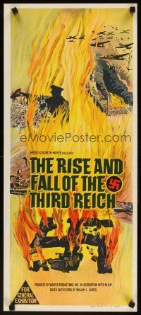7w721 RISE & FALL OF THE THIRD REICH Aust daybill '68 book by William L. Shirer, burning swastika!