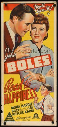 7w723 ROAD TO HAPPINESS Aust daybill '42 Mona Barrie & John Boles in his greatest love story