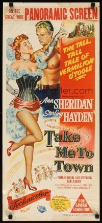 7w730 TAKE ME TO TOWN Aust daybill '53 full-length art of sexy Ann Sheridan & barechested Hayden!