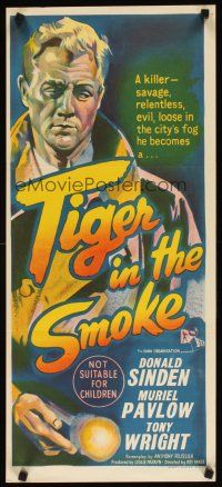 7w741 TIGER IN THE SMOKE Aust daybill '56 Donald Sinden, Muriel Pavlow, Tony Wright, cool art!