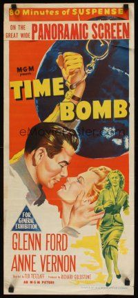 7w744 TIME BOMB Aust daybill '53 different art of Glenn Ford & Anne Vernon in explosive action!