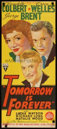 7w752 TOMORROW IS FOREVER Aust daybill '45 stone litho art of Orson Welles, Colbert & Brent!