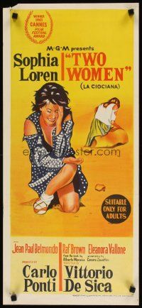 7w761 TWO WOMEN Aust daybill '62 Vittorio De Sica's La Ciociara, art of crying Sophia Loren!