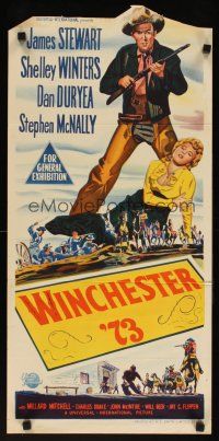 7w787 WINCHESTER '73 INCOMPLETE Aust daybill '50 art of James Stewart w/rifle over Shelley Winters!
