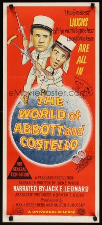 7w790 WORLD OF ABBOTT & COSTELLO Aust daybill '65 Bud & Lou are the greatest laughmakers!