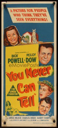7w797 YOU NEVER CAN TELL Aust daybill '51 Dick Powell as reincarnated dog who inherited a fortune!