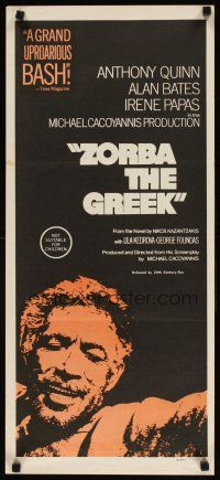 7w800 ZORBA THE GREEK Aust daybill '67 directed by Michael Cacoyannis, Anthony Quinn close-up!