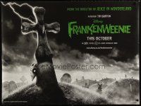 7w322 FRANKENWEENIE teaser DS British quad '12 Tim Burton, horror image of wacky graveyard!