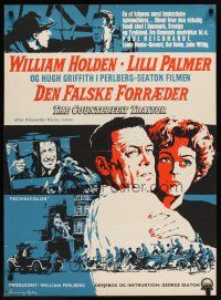 7w561 COUNTERFEIT TRAITOR Danish '62 different art of William Holden & Lilli Palmer!