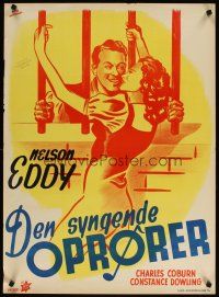 7w581 KNICKERBOCKER HOLIDAY Danish '47 art of Nelson Eddy in jail kissing Constance Dowling!