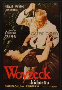 7w228 WOYZECK Finnish '79 Werner Herzog, c/u of crazed Klaus Kinski about to stab Eva Mattes!